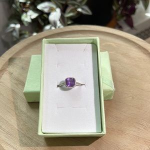 White Gold Amethyst- Diamond Engagement Ring